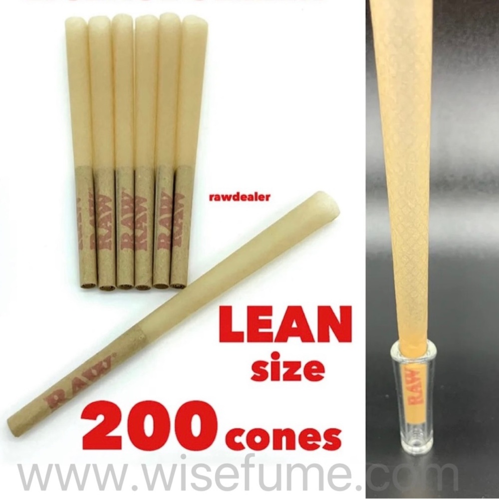 RAW classic Lean size pre rolled cone w. filter 200pk + glass cone holder tip